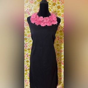 Little Black Halter Style Dress with Pink Rosettes